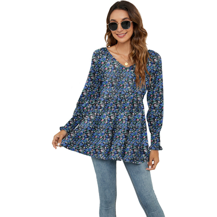 Women's Fashion Casual Printing Bubble Long Sleeve Waist Top-Blouses & Shirts-Zishirts