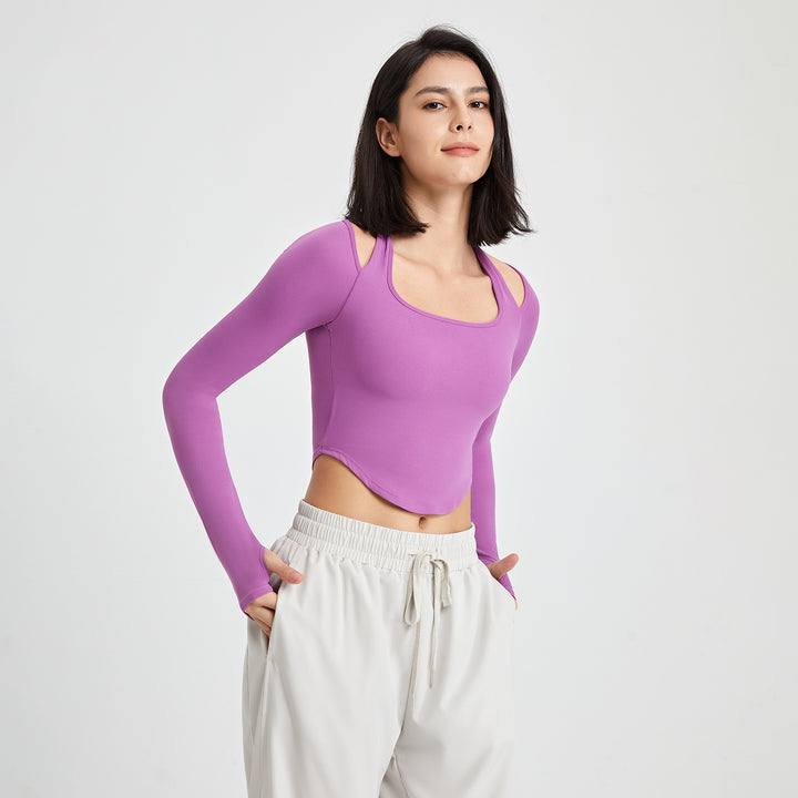 Finger Stall Long Sleeve Workout Clothes With Chest Pad-Women's Outerwear 2023-Zishirts