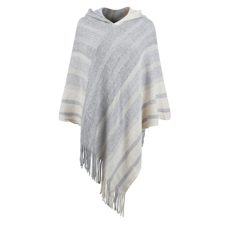 Knitted Tassel Shawl Cape Women-Scarves & Wraps-Zishirts