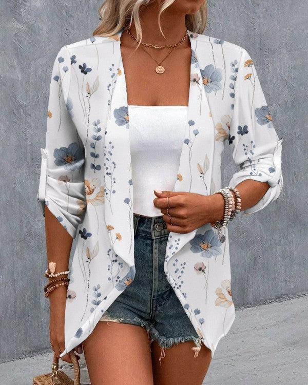 Women's Fashion Long Sleeve Casual Rolled Sleeves Cardigan Jacket-Womens 2024 March-Zishirts