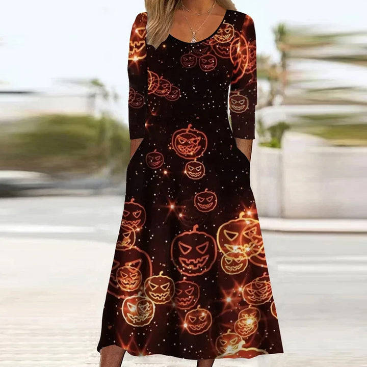 Women's Fashionable Loose Printed Long-sleeved Dress-Lady Dresses-Zishirts