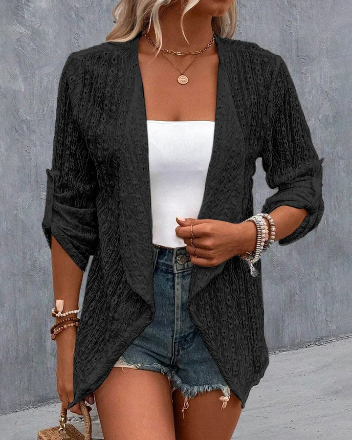 Women's Fashion Long Sleeve Casual Rolled Sleeves Cardigan Jacket-Womens 2024 March-Zishirts