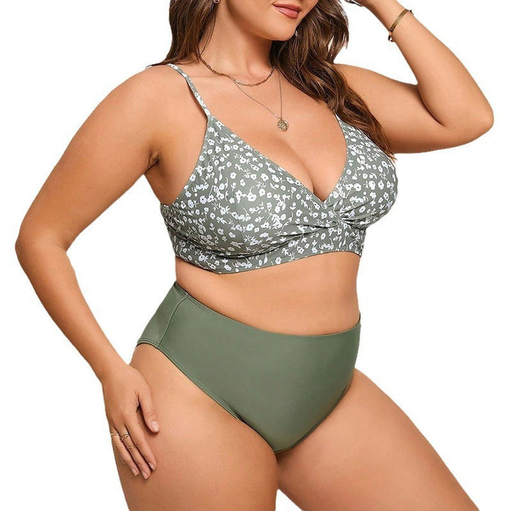 Strap Floral Plus Size Split Swimsuit High Waist Women's-0-Zishirts