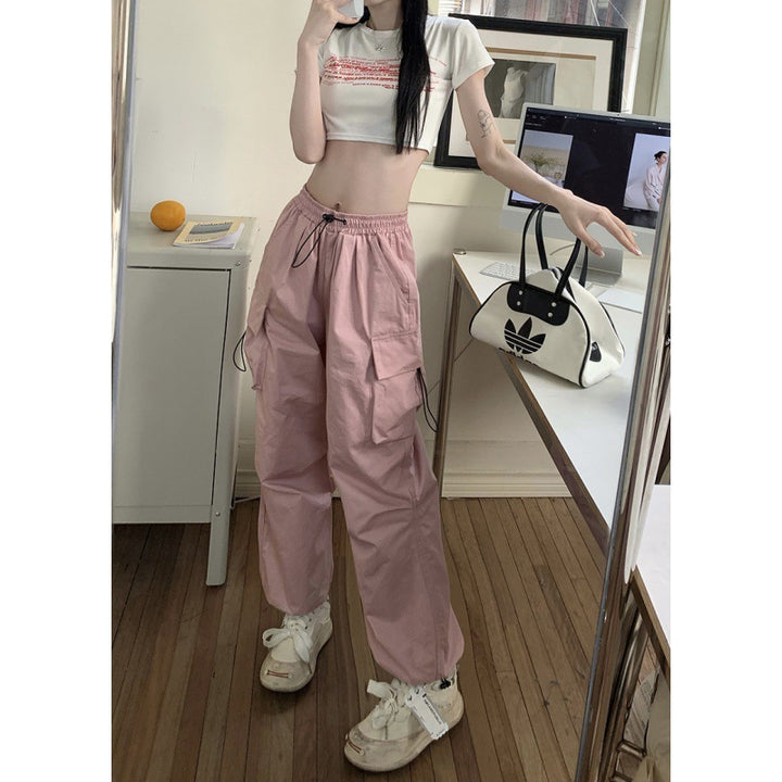 American Retro Workwear Casual Pants Straight Drooping Ankle-tied Ins-Womens 2024 March-Zishirts