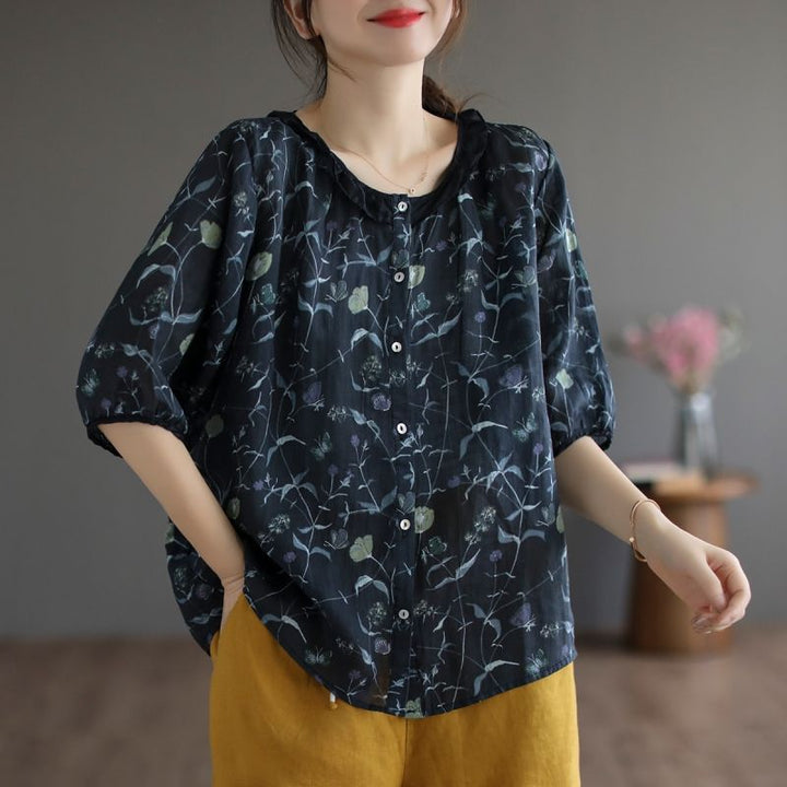 Retro Artistic Contrast Color Round Neck Oversized Short Sleeve Shirt-0-Zishirts