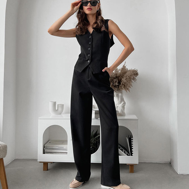 Women's Graceful And Fashionable Vest High Waist Straight Pants Suit-Suits & Sets-Zishirts