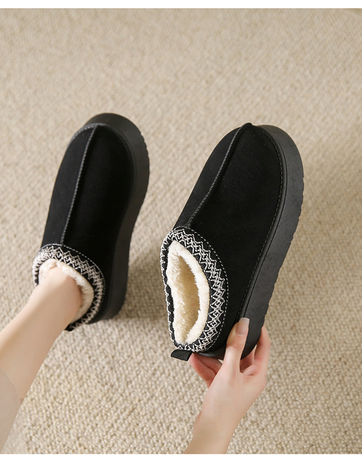 Fleece-lined Warm Slugged Bottom Heel-free Closed Toe Half Slippers-Womens Footwear-Zishirts