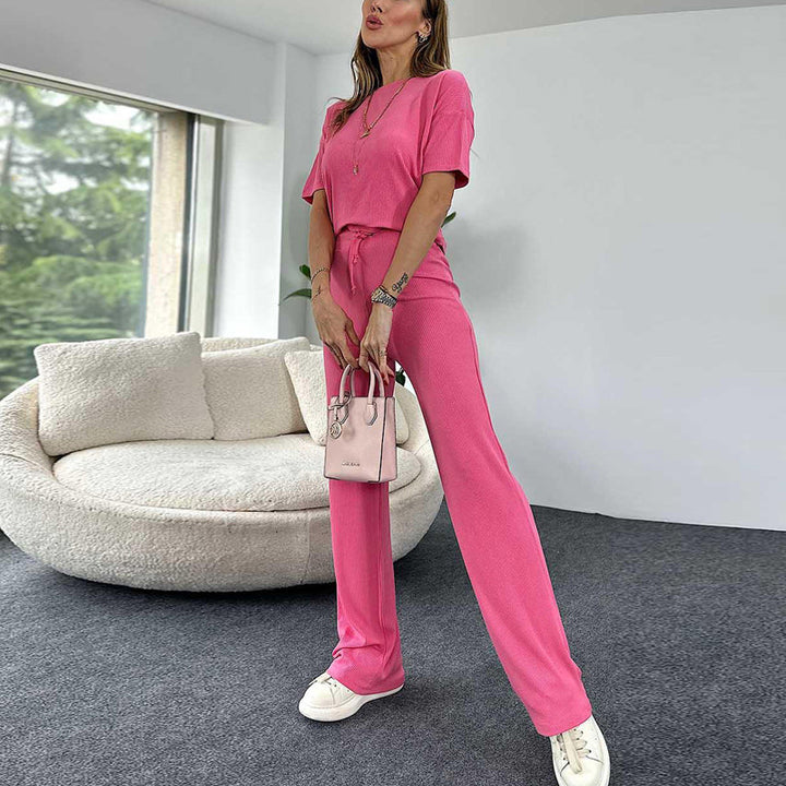 Women's Fashion Casual Short-sleeved Round Neck T-shirt And Trousers Two-piece Set-Suits & Sets-Zishirts