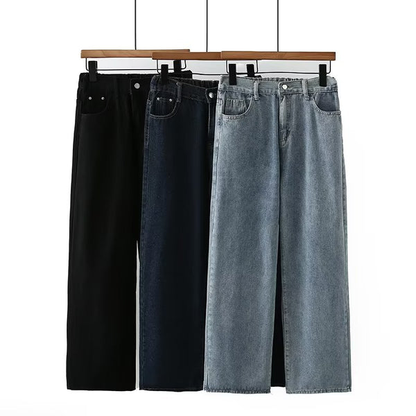 High Waist Slimming Denim Straight-leg Pants Loose-0-Zishirts