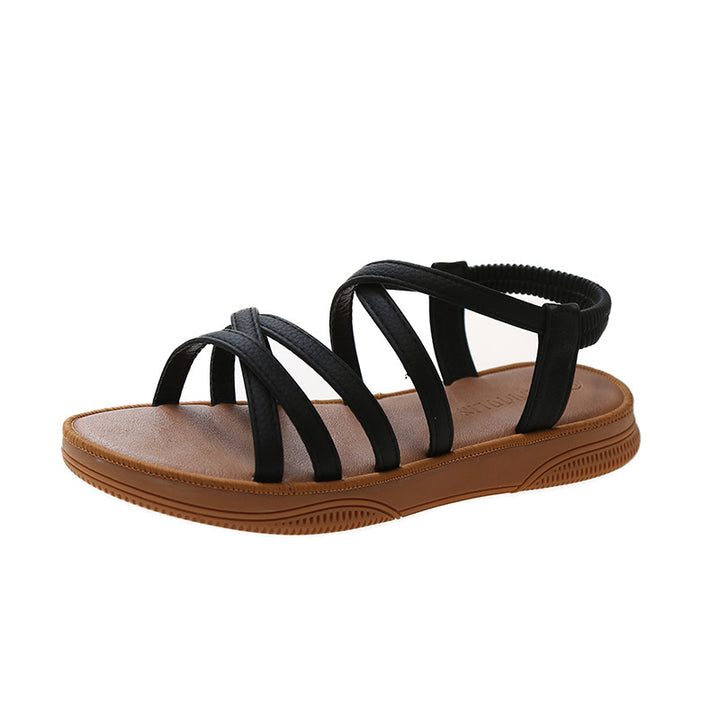 Elastic Band Cover Flat Strap Sandals-Womens Footwear-Zishirts