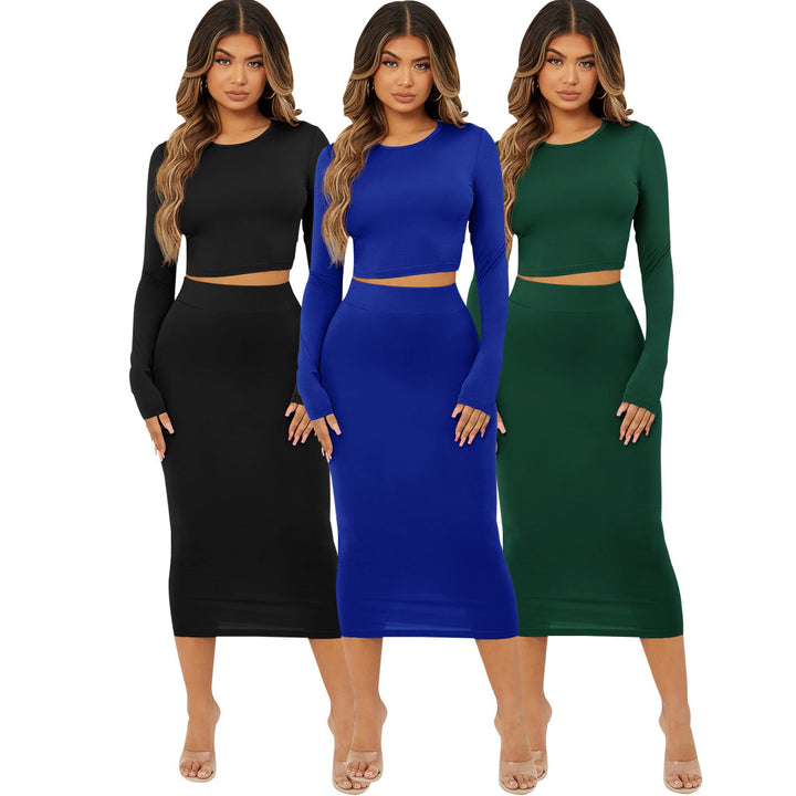 Fashion Solid Color Tight Two Piece Set-Suits & Sets-Zishirts