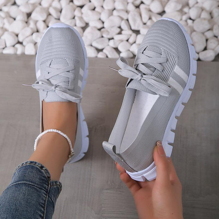 Casual Lace-up Mesh Shoes Preppy Flats Walking Running Sports Shoes Sneakers For Women-Womens Footwear-Zishirts