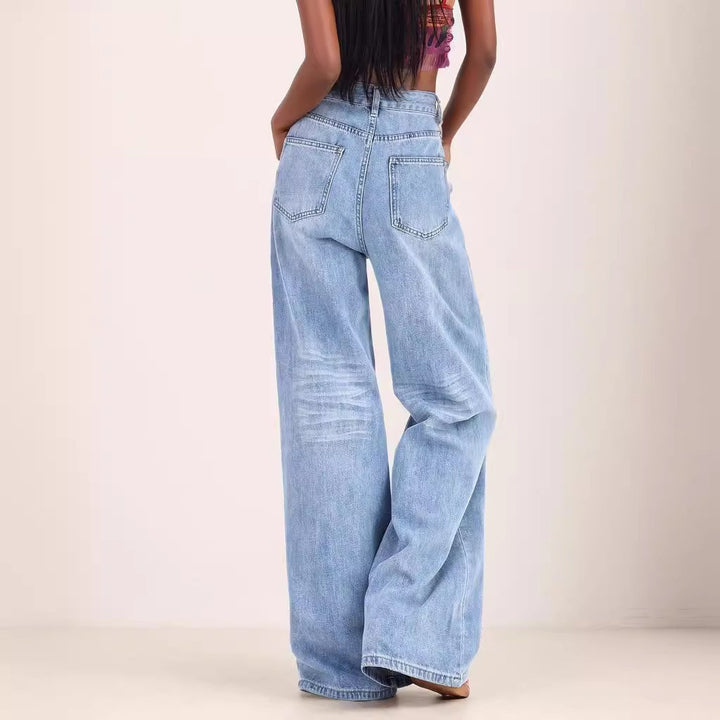 Retro High Waist Loose Wide Leg Pants Straight Women-Woman Jeans-Zishirts