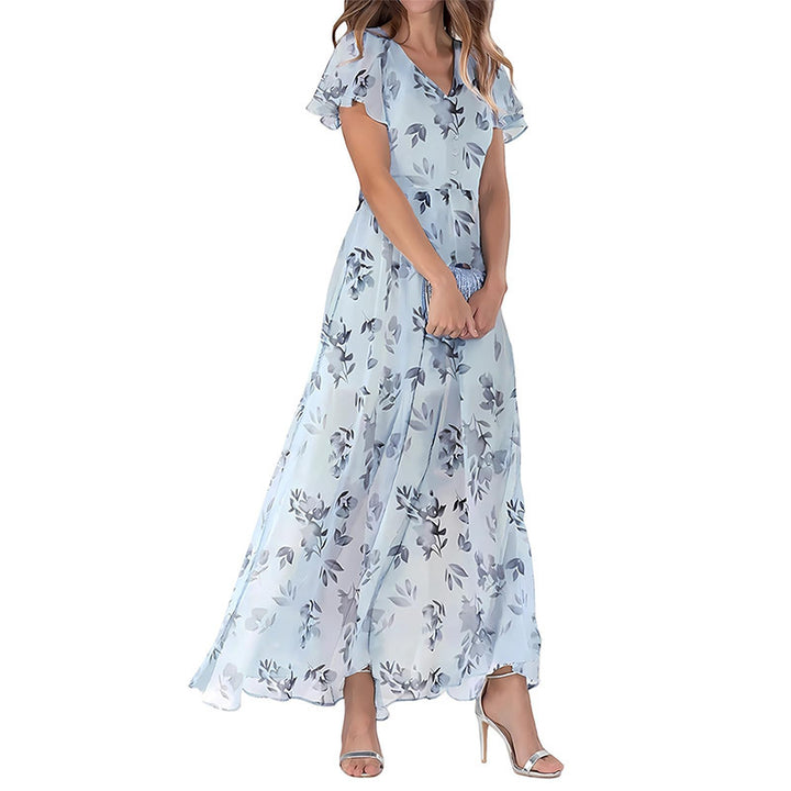 Women's Short Sleeve Printed Chiffon Dress-Lady Dresses-Zishirts