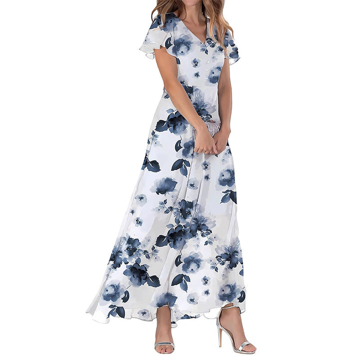 Women's Short Sleeve Printed Chiffon Dress-Lady Dresses-Zishirts