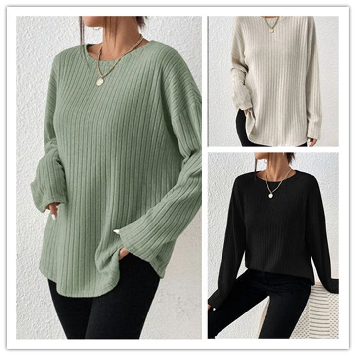 Casual Loose Solid Color Round Neck Sweater-Sweaters-Zishirts