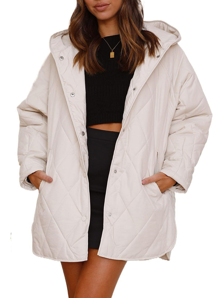 Diamond Quilted Hooded Lightweight Jacket For Women-Jackets-Zishirts