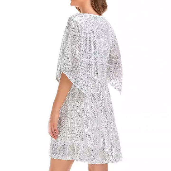 Women's Sequined Loose Slit Sleeve Casual Dress-Lady Dresses-Zishirts