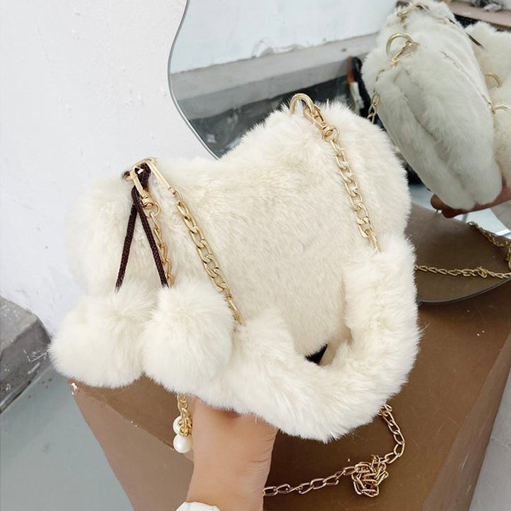 Women's Fashion Love Imitation Rex Rabbit Plush One-shoulder Crossbody Bag-Women's Bags-Zishirts