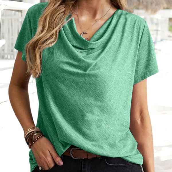 Solid Color Casual Fashion V-neck Short Sleeve T-shirt For Women-Blouses & Shirts-Zishirts