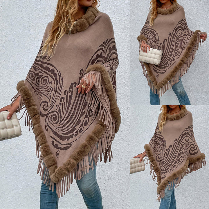 Winter Fur Collar And Fringed Shawl-Scarves & Wraps-Zishirts