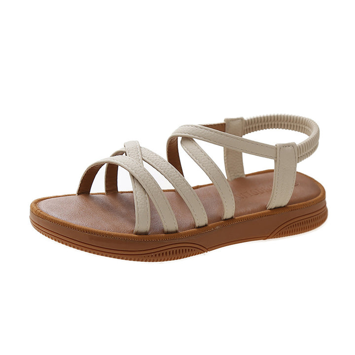 Elastic Band Cover Flat Strap Sandals-Womens Footwear-Zishirts