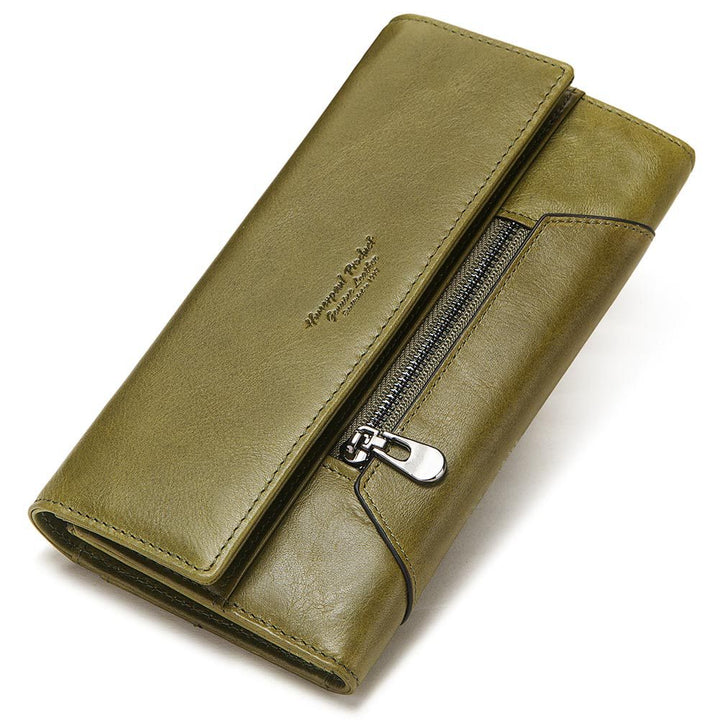 Long Cowhide Multiple Card Slots Coin Pocket RFID Anti-magnetic Women's Handbag-Women's Bags-Zishirts