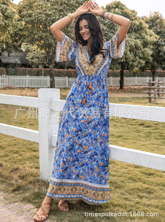 Bohemian Style Printed Long Dress-Lady Dresses-Zishirts