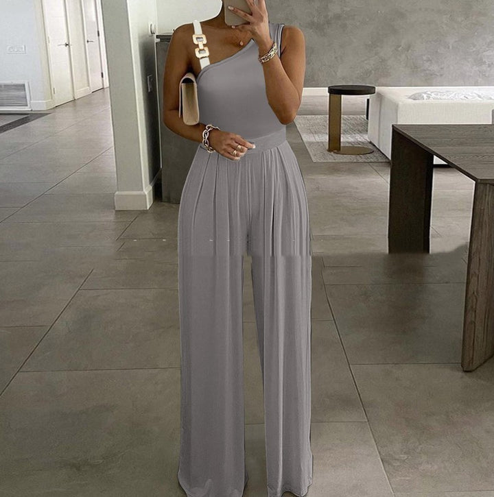 Women's Metal Buckle Vest Top High Waist Wide Leg Jumpsuit-0-Zishirts