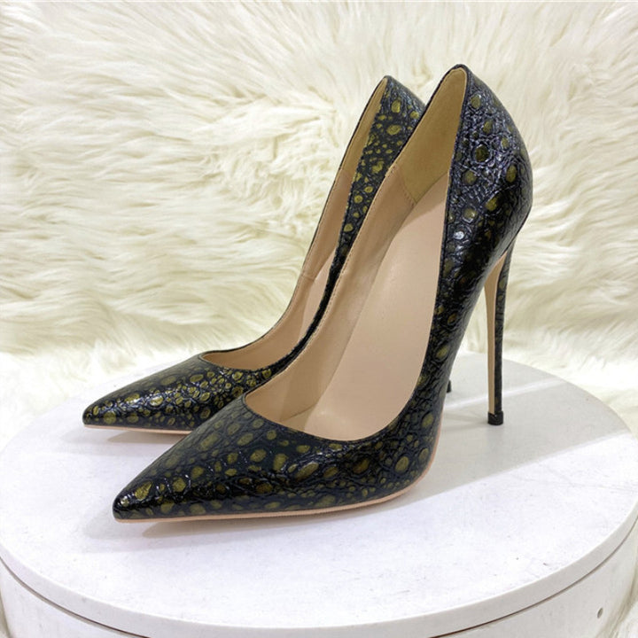 Vintage Snakeskin Pattern High Heels Pointed Toe-Womens Footwear-Zishirts