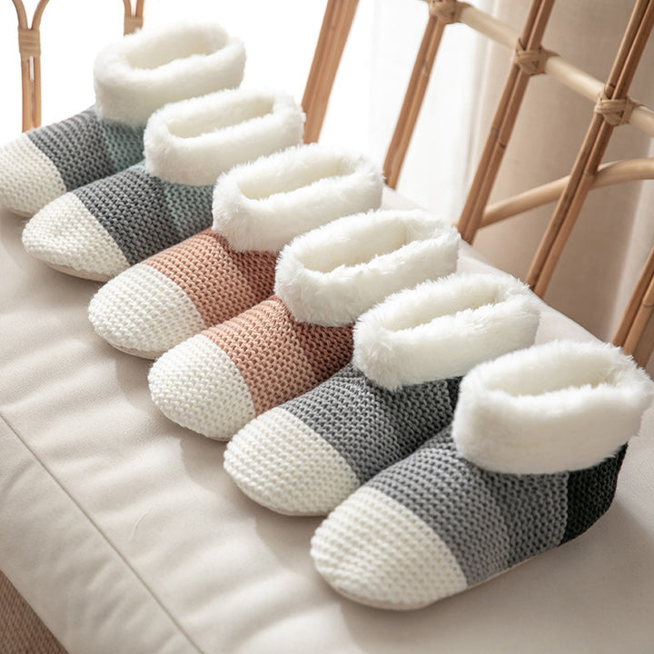 Women's Color-matching Knitted Plush Floor Socks Home Indoor Warm Non-slip Carpet Socks Winter Fashion-Womens Footwear-Zishirts