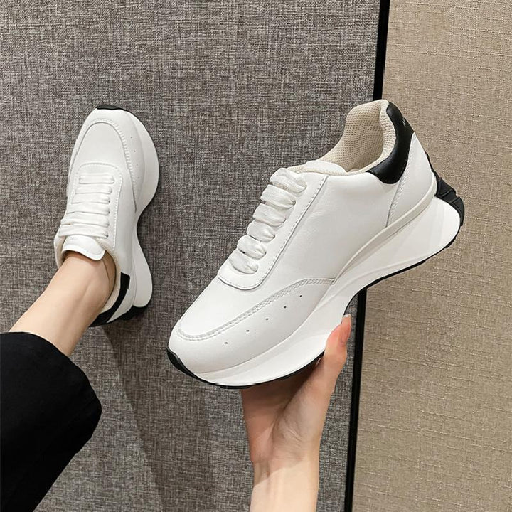 Leather Sports Casual Shoes White Shoes Four Seasons Raise The Bottom Dad Shoes-Womens Footwear-Zishirts