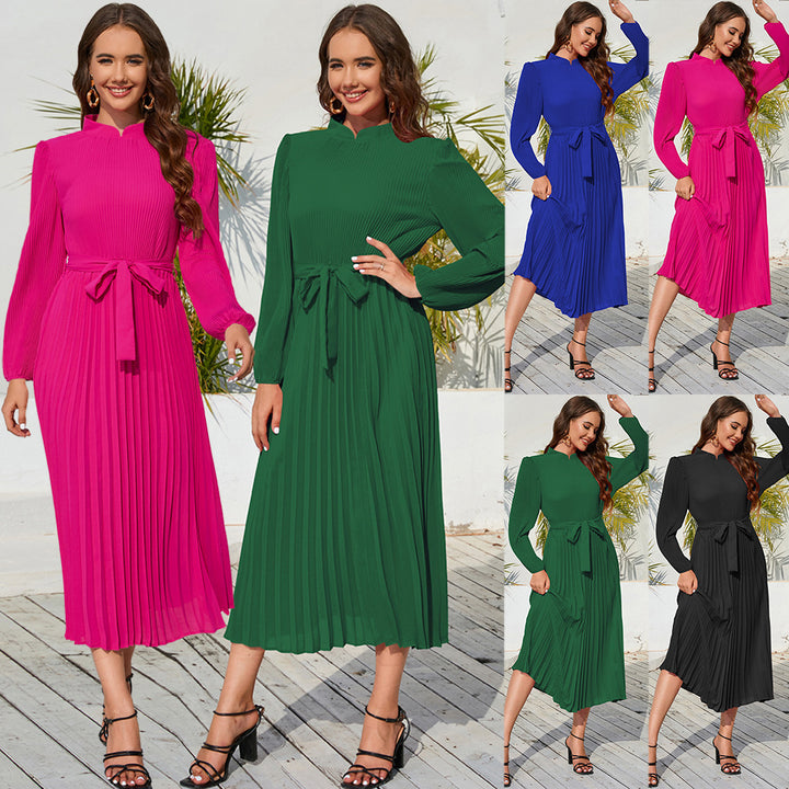 Women's Fashion Graceful Stand Collar Puff Sleeve Dress-Lady Dresses-Zishirts