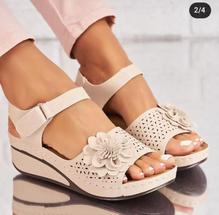 Women's Summer Plus Size Hollow-out Flower Platform Wedge Sandals-Womens Footwear-Zishirts