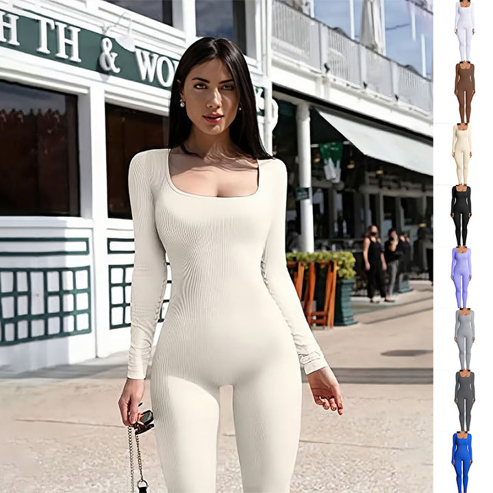 Women's Yoga Sports Fitness Jumpsuit Workout Long Sleeve Square Collar Clothing-Womens 2024 March-Zishirts