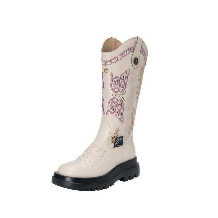 All-match Butterfly Embroidery Cowboy Boot-Womens Footwear-Zishirts