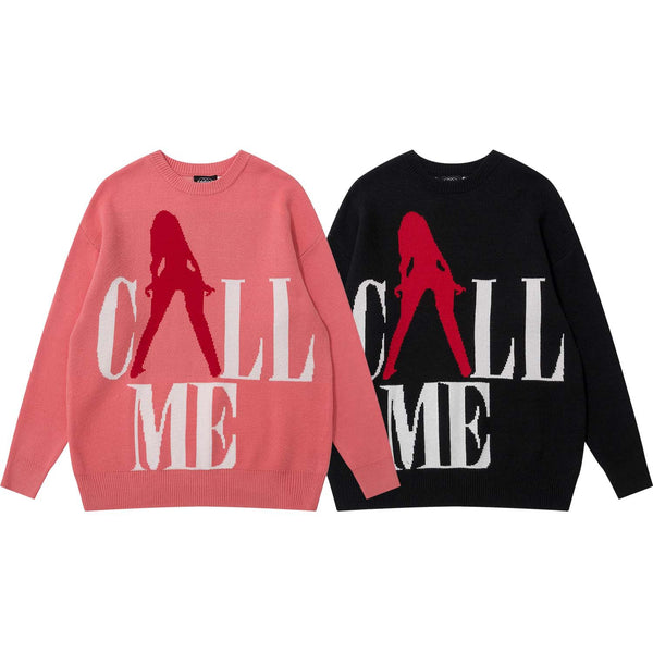 Contrast Color Beautiful Girl Letter Jacquard Round Neck Sweater Men And Women Same Style Fashion Brand Loose Casual Sweater-Sweaters-Zishirts