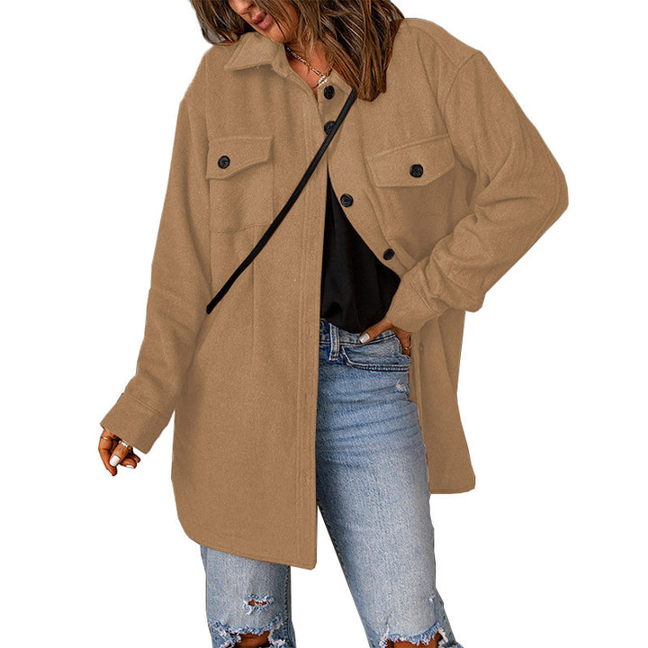 Women's Corduroy Solid Color Single Breasted Casual Lapel Woolen Jacket-Jackets-Zishirts