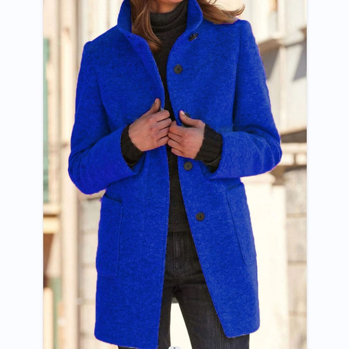 Fashion Stand Collar Woolen Coat With Pockets Fall Winter Casual Button Outwear For Women Clothing-Jackets-Zishirts