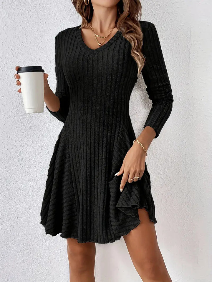 Women's Fashion French Knitted V-neck Dress-Lady Dresses-Zishirts