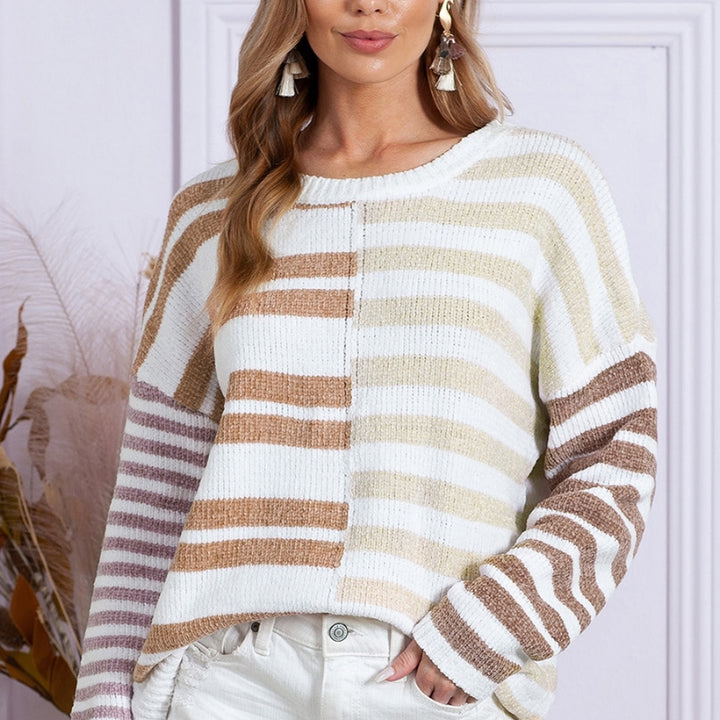 Simple Versatile Striped Printed Sweater For Women-Women's Outerwear 2023-Zishirts