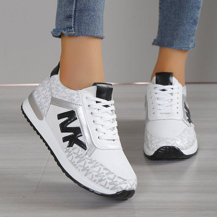 Women's Fashion Casual Printing Lace Up Round Toe Color Matching Running Shoes-Womens Footwear-Zishirts