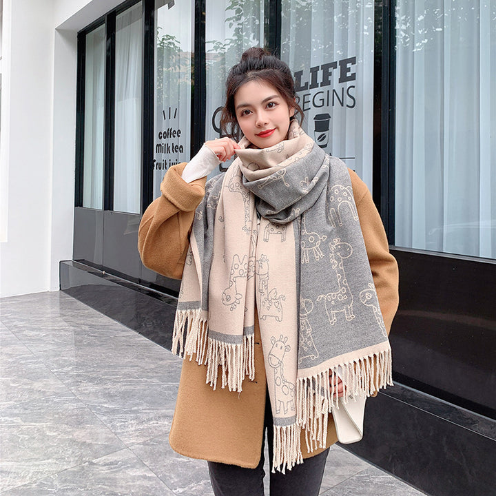 Printed Cashmere Shawl For Sun Protection In Autumn And Winter-Scarves & Wraps-Zishirts