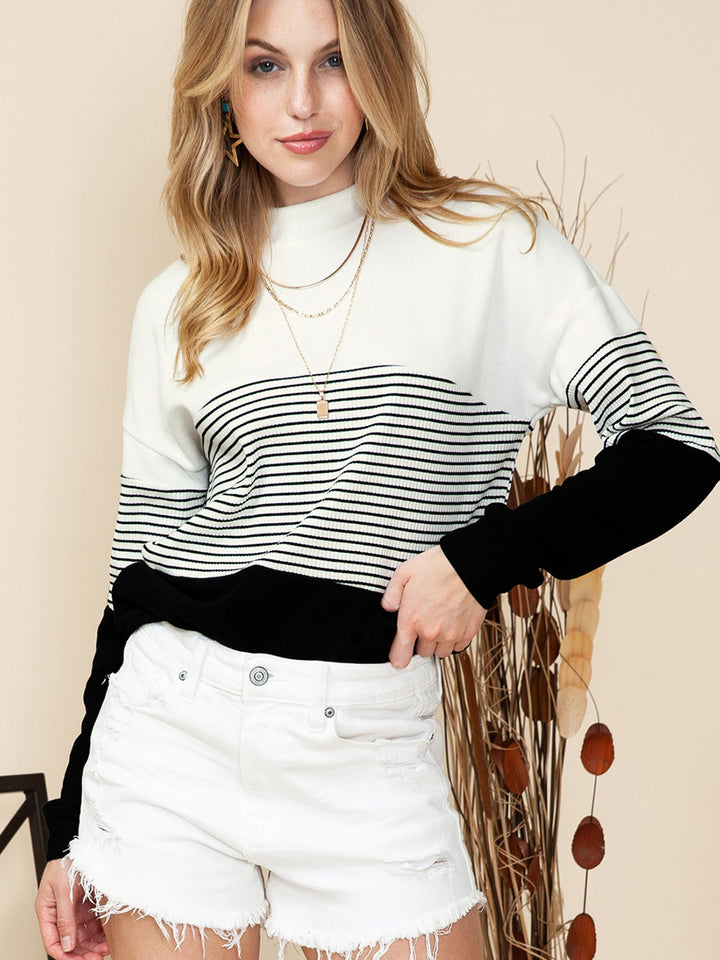 Women's Casual All-matching Striped Contrast Color Sweater-Sweaters-Zishirts