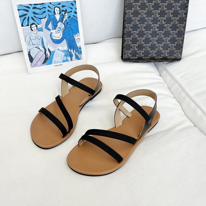 Fashion Cross Buckle Sandals Roman Flat Sandals Women's Shoes-Womens Footwear-Zishirts