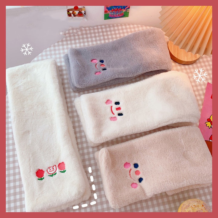 Cute Cartoon Three-dimensional Smiley Face Flower Plush Soft Waxy Bib Student Warm Scarf-Scarves & Wraps-Zishirts