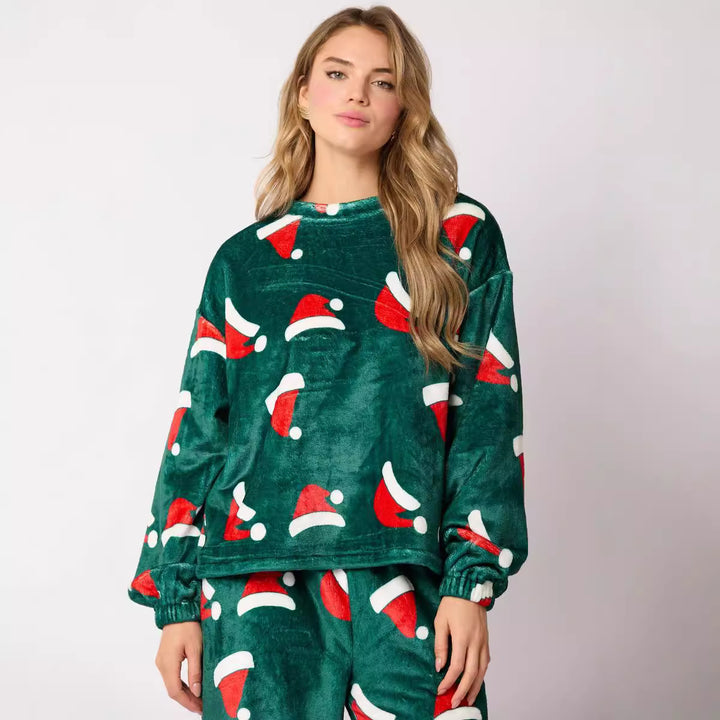 2024 Casual Flannel Pajama Sets For Women 2 Piece Cute Long Sleeve Matching Lounge Shirts Sets Santa Claus Pajamas Homewear-Suits & Sets-Zishirts