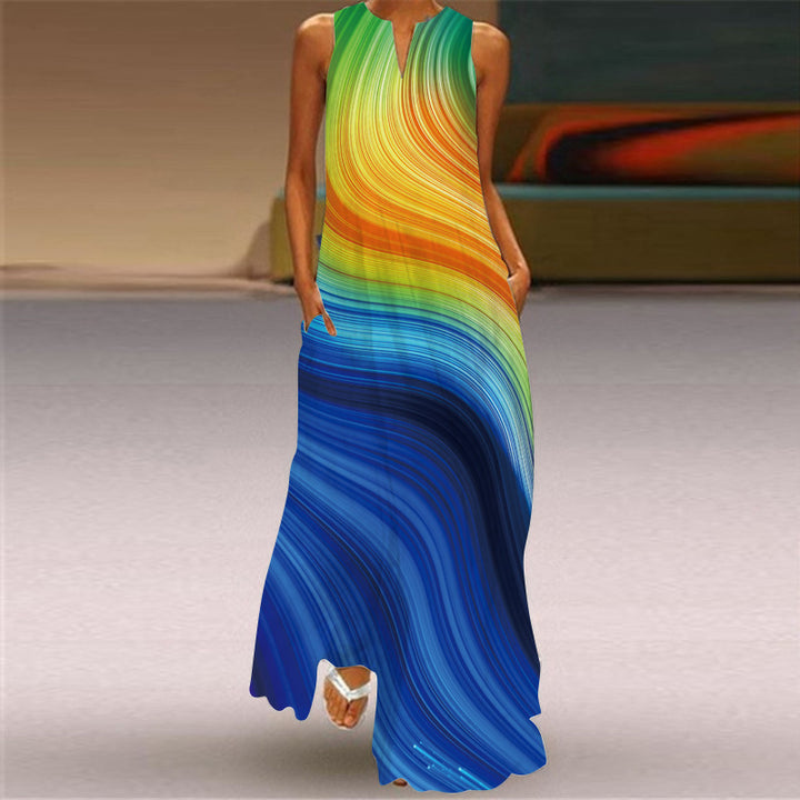 Women's Multi-color Long Sleeveless Dress-Lady Dresses-Zishirts