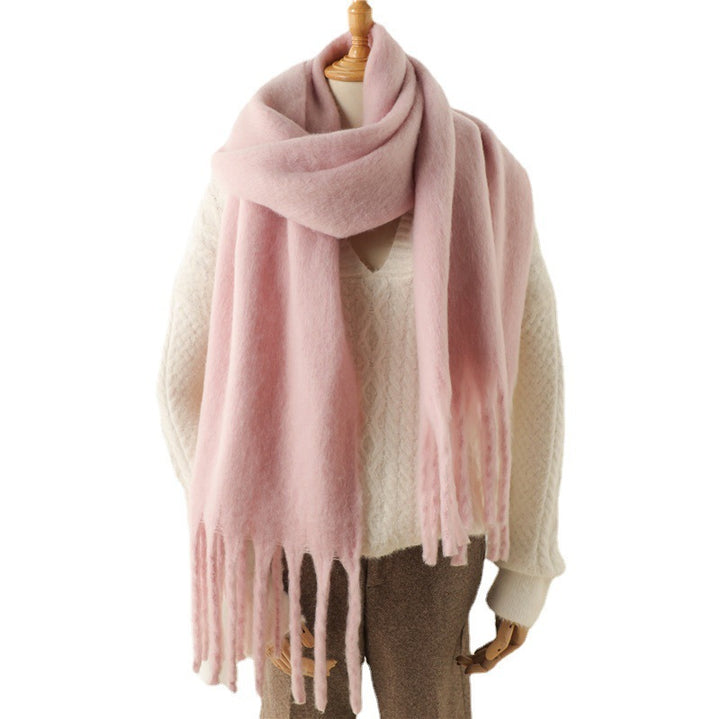 Solid Color Versatile Winter Warm Extended Tassel Scarf-Scarves & Wraps-Zishirts