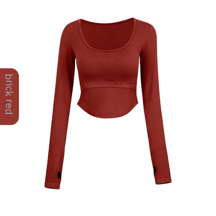 Thread Fitted Yoga Clothes Long Sleeve Women's One-piece With Chest Pad Skinny Slimming Fitness Sports Top-Women's Outerwear 2023-Zishirts